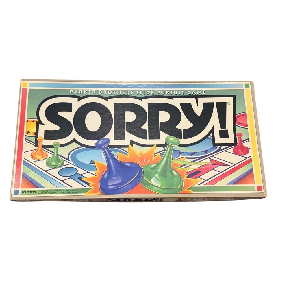 Vintage 1992 Sorry Board Game Parker Brothers Slide Pursuit Complete Retro 90s